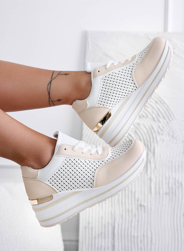 LUE - Sneakers traforate beige con suola spessa