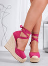AMBRA - Espadrilles fuxia con zeppa in corda e laccio