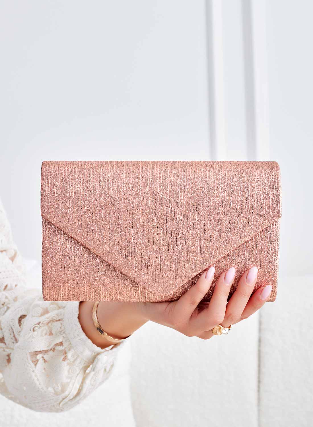 Rose gold laminated clutch bag B234