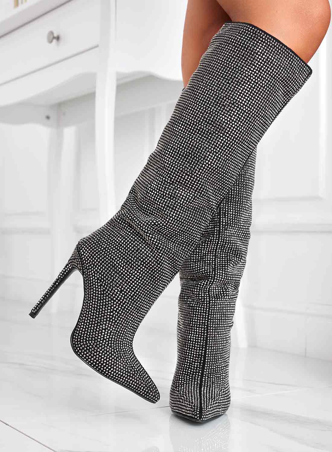 Alexoo black jewel boots with high heel