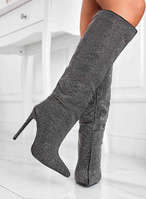 Alexoo black jewel boots with high heel