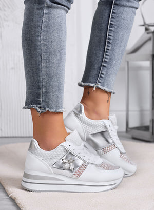 MOORE - White sneakers with breathable mesh and jeweled bee