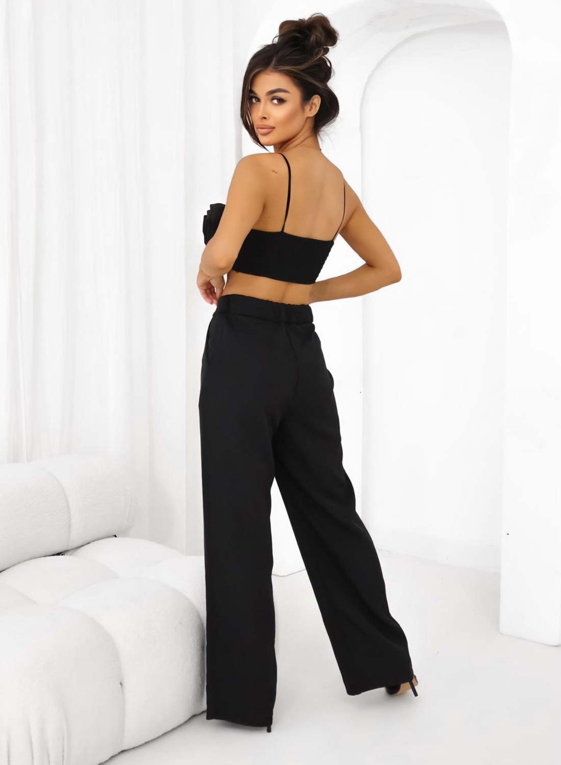Black two-piece set with top and pants