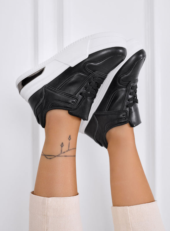 ROBBIE - Sneakers nere platform con suola bianca a contrasto