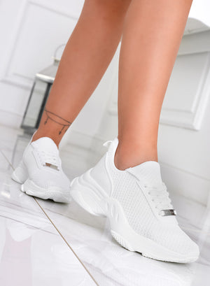 Alexoo white sneakers in perforated stretch fabric