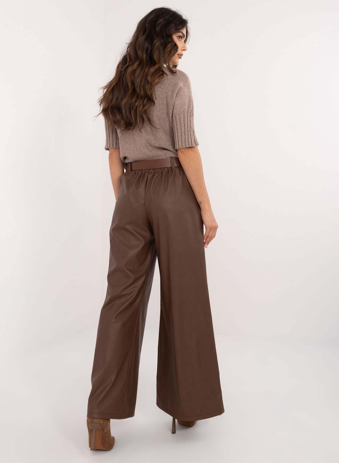 Brown faux leather flared trousers