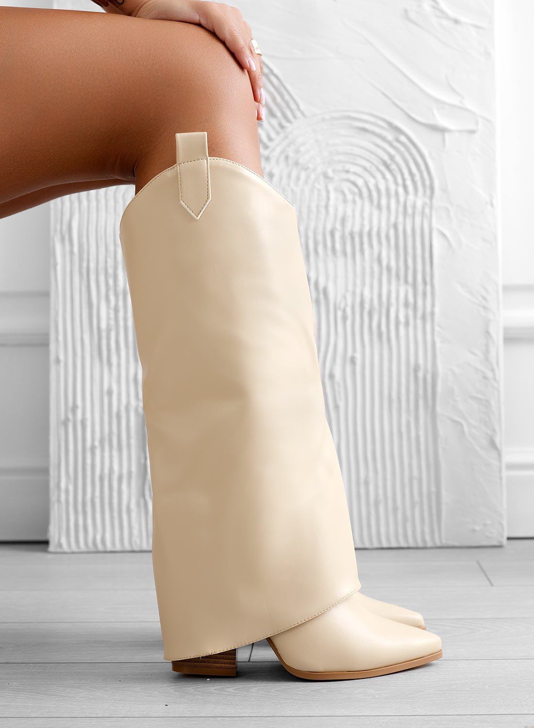 DILETTA - Stivali beige camperos con risvolto e tacco alto