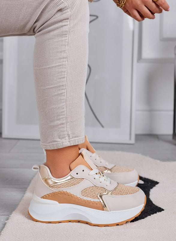 IRIS - Sneakers beige con inserti in tessuto