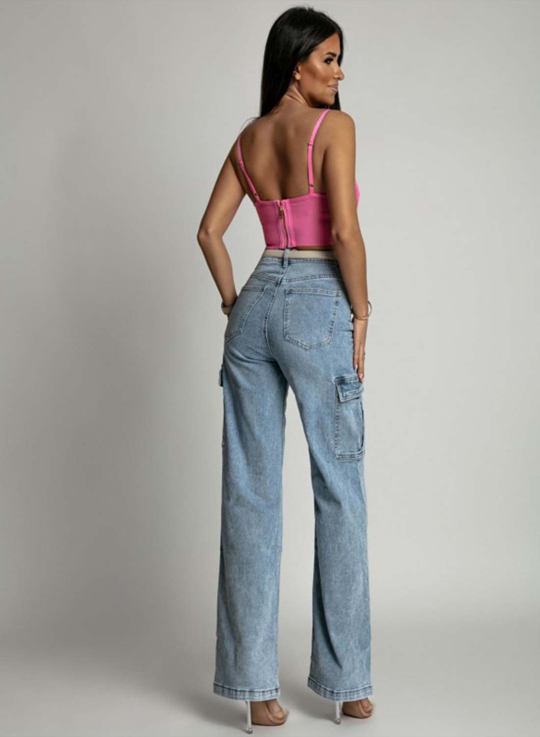 Jeans blu a palazzo con tasche laterali