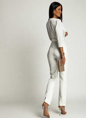 White jumpsuit with waist belt