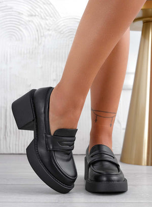 LINDY - Black French loafers with square heel