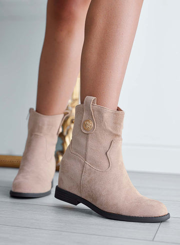 Alexoo beige ankle boots with gold button