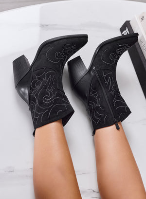 ROYAL - Stivaletti Texani Donna Neri con Strass e Tacco