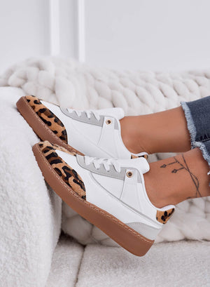 TEODORA - White sneakers with brown sole and leopard print inserts