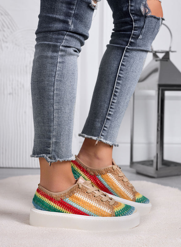 SABRY - Sneakers fango ricamata con inserti multicolor