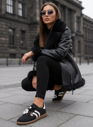 MELISSA - Black and beige sneakers with crochet flowers
