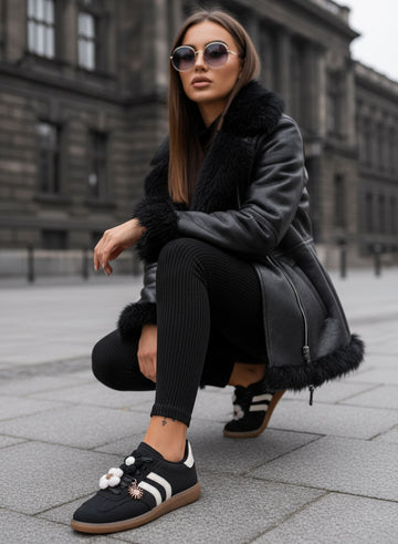 MELISSA - Black and beige sneakers with crochet flowers