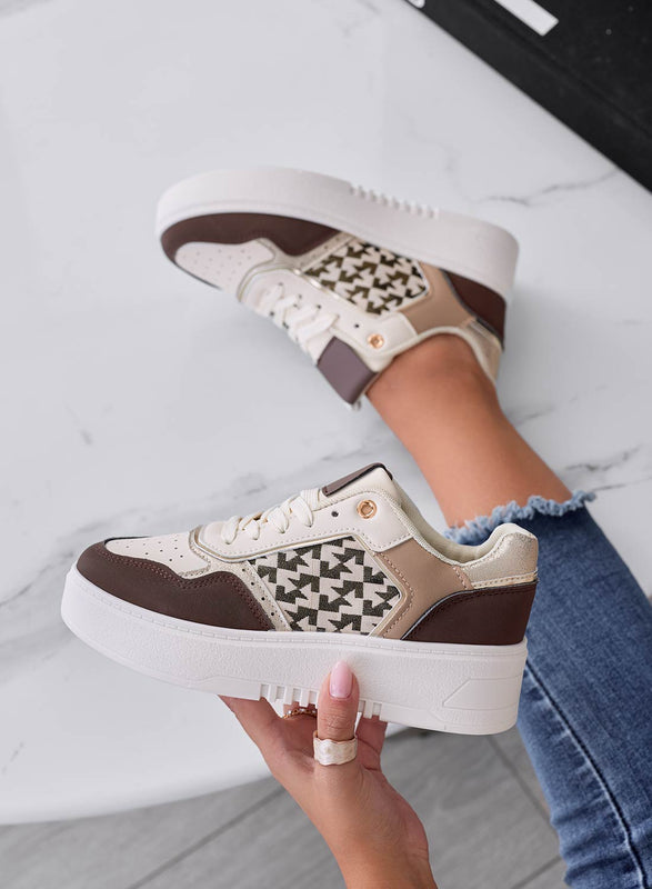 ILARIA - Sneakers marroni con inserti a fantasia