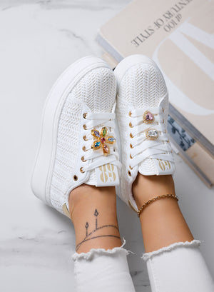 MARISA - White platform sneakers with jewel embellishment