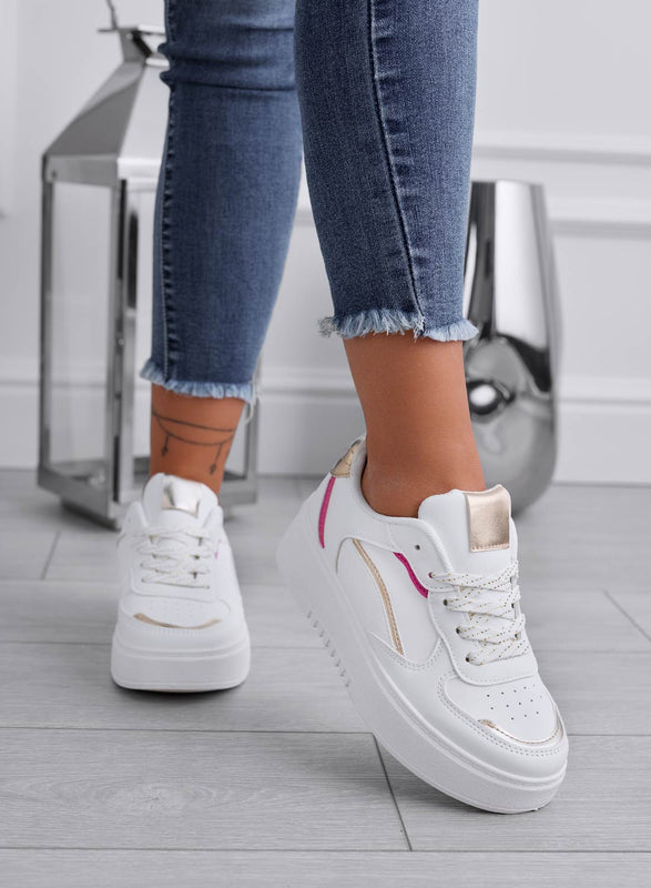 LORIS - Sneakers bianche con inserti fuxia e oro