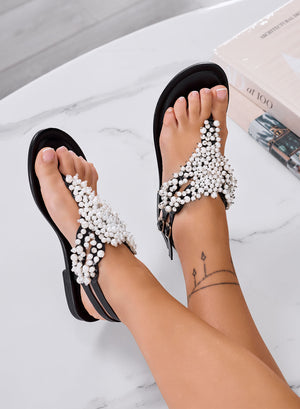 GARDENIA - Alexoo black jeweled thong sandals with pearls