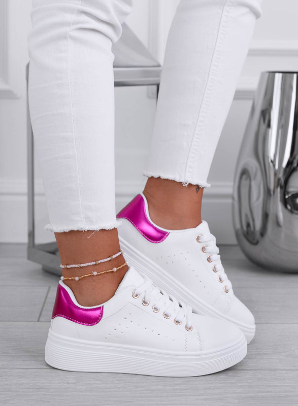 XIOMARA - Sneakers bianche con retro fuxia metallizzato