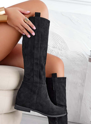 Black suede boots with internal wedge