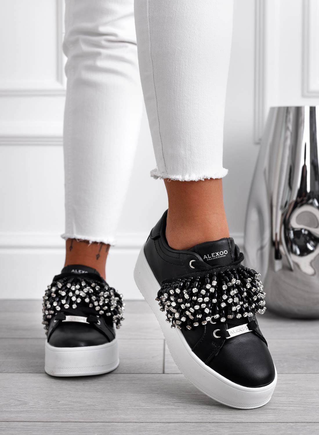 CARRY - Black Alexoo sneakers with rhinestone band