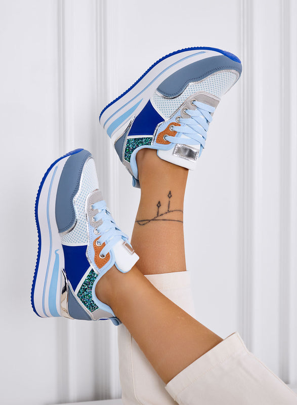 VALDA - Sneakers blu con suola spessa e inserti glitter