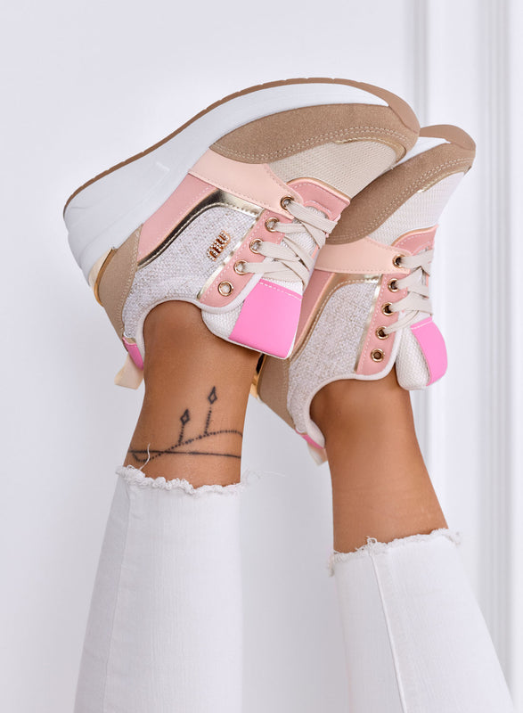 NATALIA - Sneakers  Rosa e Beige con Inserti Oro e Suola Comfort