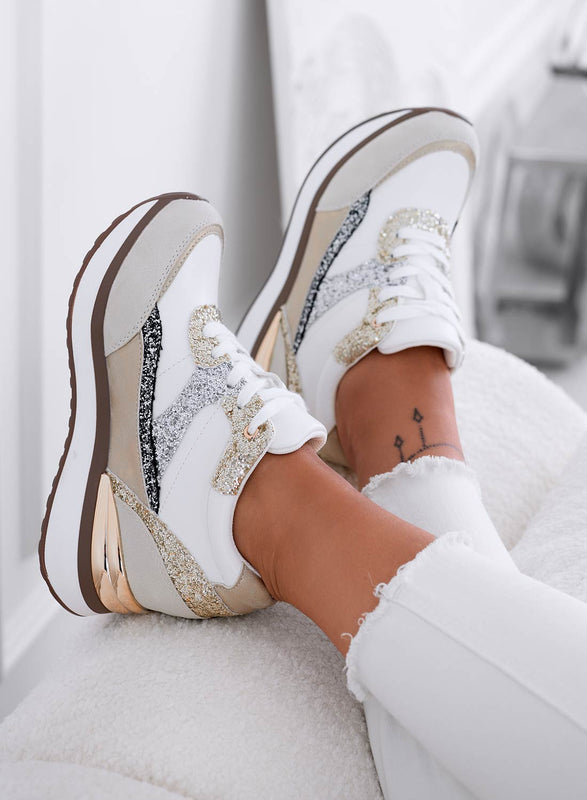 GENNY - Sneakers fango con inserti glitter oro e argento