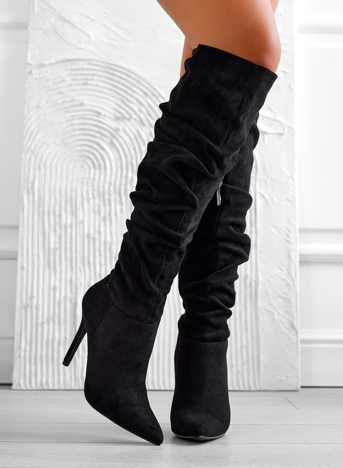 SELENA - Bottes noires Alexoo plissées à talon haut aiguille