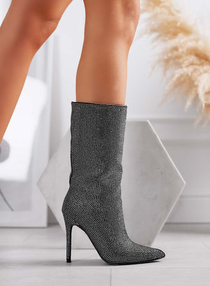 PHOENIX - Black jeweled ankle boots with high stiletto heel