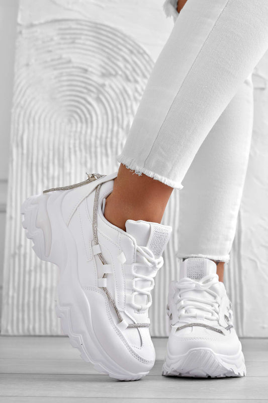 SAMMY - Sneakers bianche con suola alta e strass