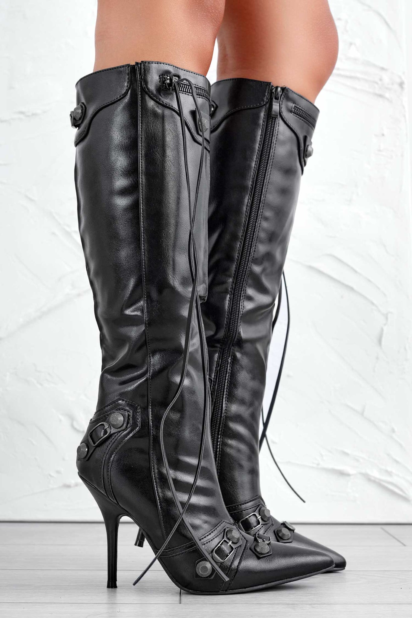 STARRY - Black boots with buckles and stiletto heel