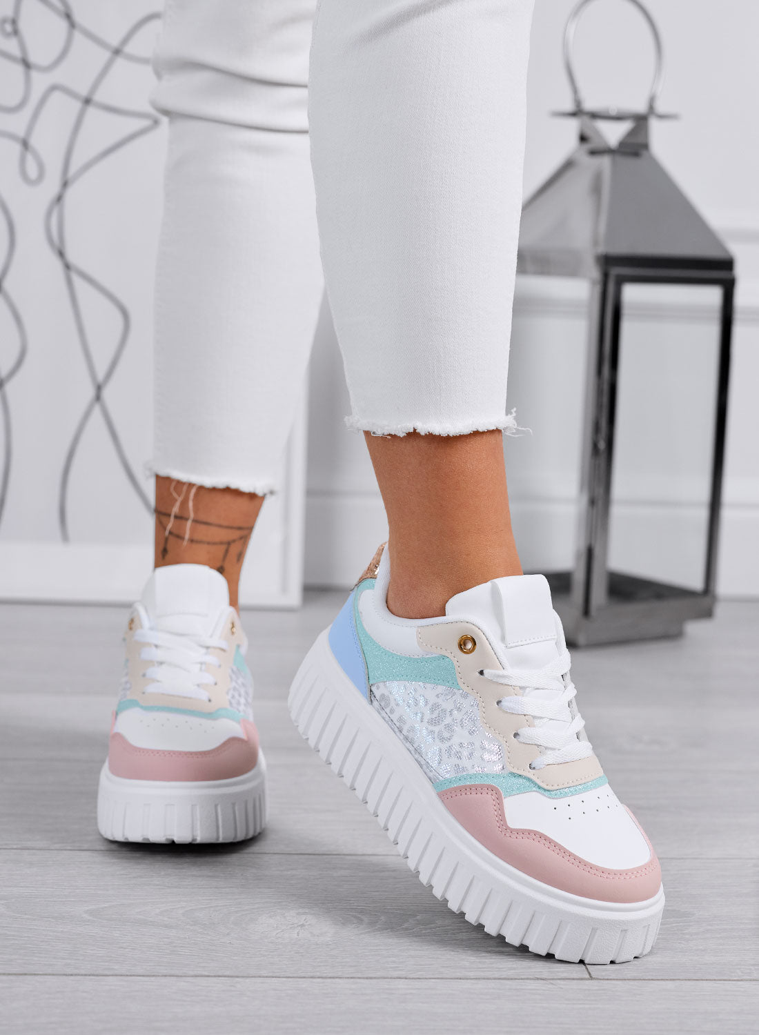 LEILA - Sneakers platform multicolor con inserti a fantasia
