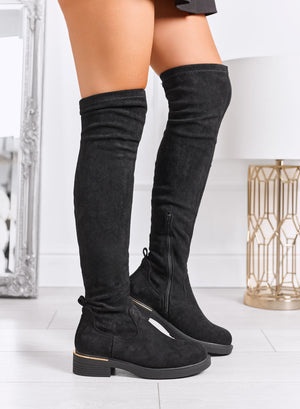 SANDY - Botas altas negras por encima de la rodilla en tejido elástico