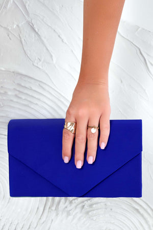 Blue satin B205 clutch bag