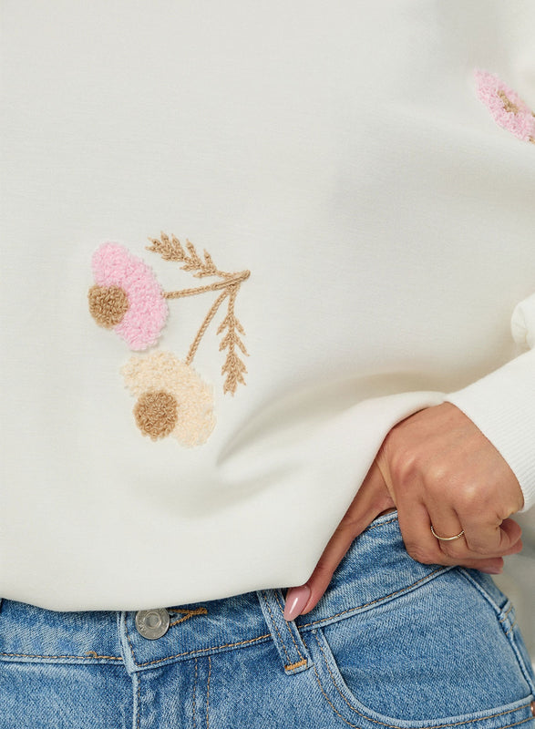 Maglia panna oversize con ricamo floreale