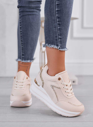 XENA - Sneakers beige con inserti glitter e zeppa