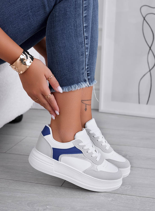 FRIDA - Sneakers bianche con inserti grigi e blu