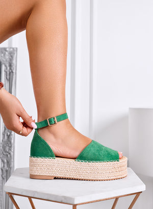 LICIA - Espadrillas verdi con zeppa e cinturino
