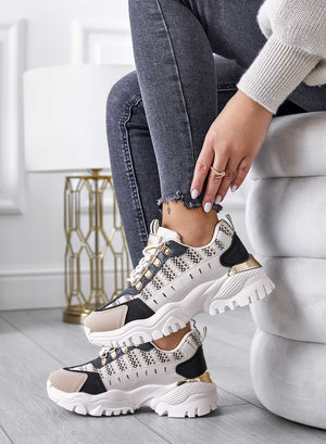 Sneakers with contrasting panels and fabric inserts