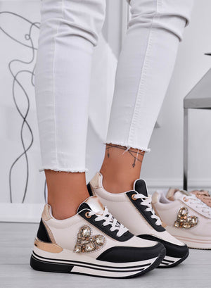 ABBY - Black sneakers with heart-shaped jewel and wedge