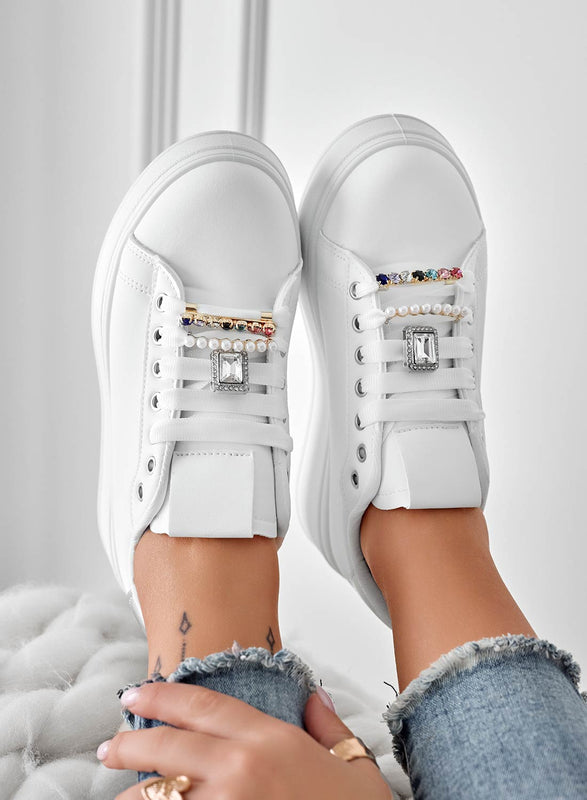 XIMENA - Snealers bianche con applicazione gioiello e retro argento