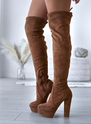CLORIS - Brown Alexoo over-the-knee boots with high heel