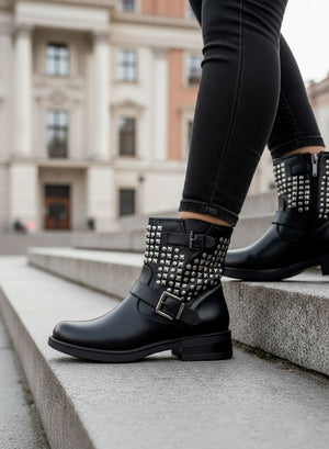 MAXIM - Black biker ankle boots with studs