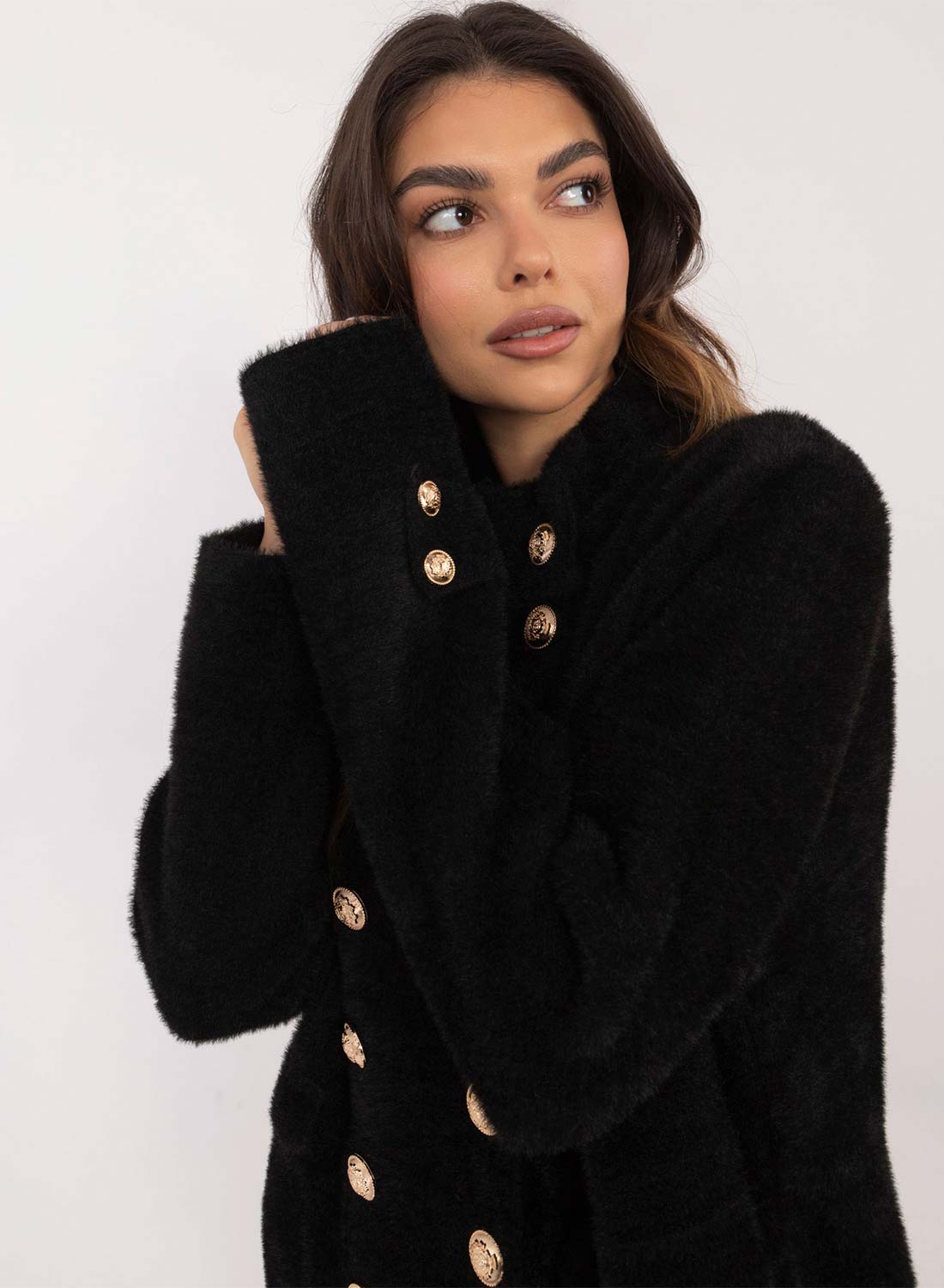 Short black coat with gold buttons