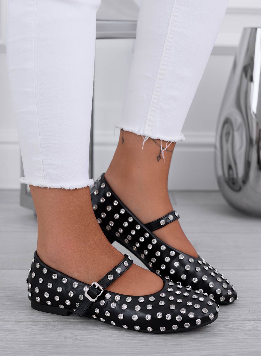 WILSON - Ballerine nere gioiello con strass