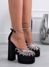 EDITH - Sandali Alexoo neri con strass argento e cinturino